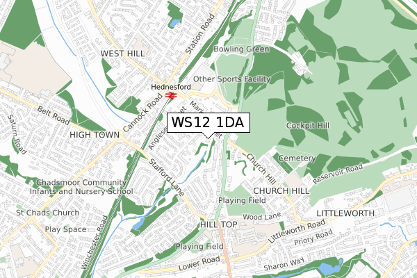 WS12 1DA map - small scale - OS Open Zoomstack (Ordnance Survey)