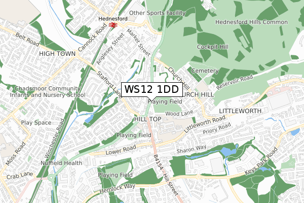 WS12 1DD map - small scale - OS Open Zoomstack (Ordnance Survey) WS12 1DD map - small scale - OS Open Zoomstack (Ordnance Survey)