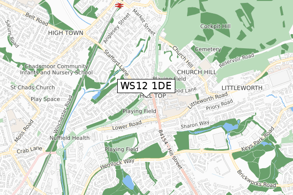 WS12 1DE map - small scale - OS Open Zoomstack (Ordnance Survey)