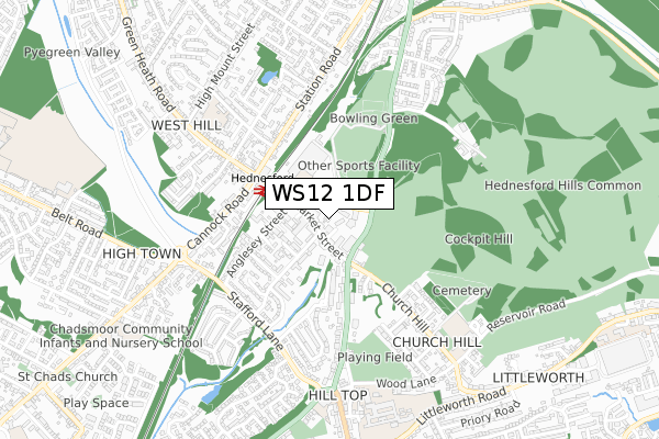 WS12 1DF map - small scale - OS Open Zoomstack (Ordnance Survey)