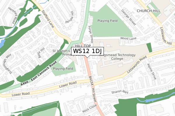 WS12 1DJ map - large scale - OS Open Zoomstack (Ordnance Survey)