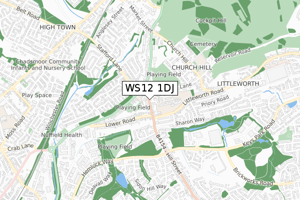 WS12 1DJ map - small scale - OS Open Zoomstack (Ordnance Survey)