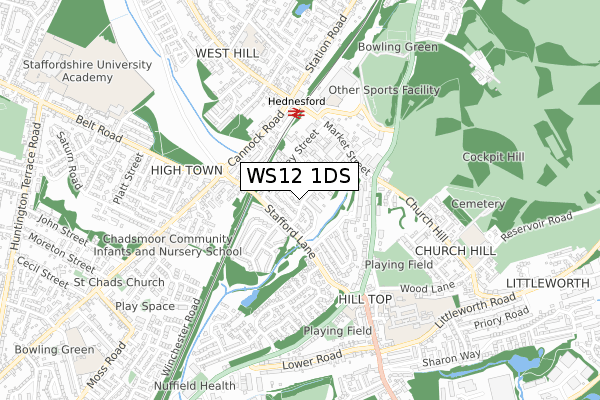 WS12 1DS map - small scale - OS Open Zoomstack (Ordnance Survey) WS12 1DS map - small scale - OS Open Zoomstack (Ordnance Survey)