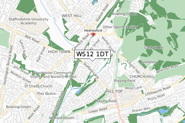 WS12 1DT map - small scale - OS Open Zoomstack (Ordnance Survey) WS12 1DT map - small scale - OS Open Zoomstack (Ordnance Survey)