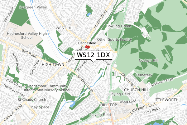 WS12 1DX map - small scale - OS Open Zoomstack (Ordnance Survey) WS12 1DX map - small scale - OS Open Zoomstack (Ordnance Survey)