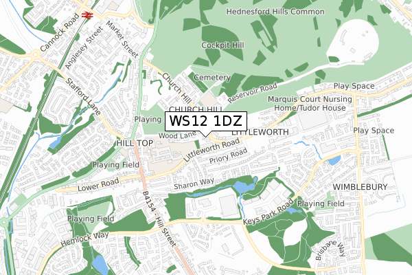 WS12 1DZ map - small scale - OS Open Zoomstack (Ordnance Survey) WS12 1DZ map - small scale - OS Open Zoomstack (Ordnance Survey)