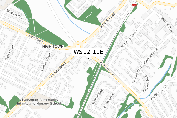 WS12 1LE map - large scale - OS Open Zoomstack (Ordnance Survey)