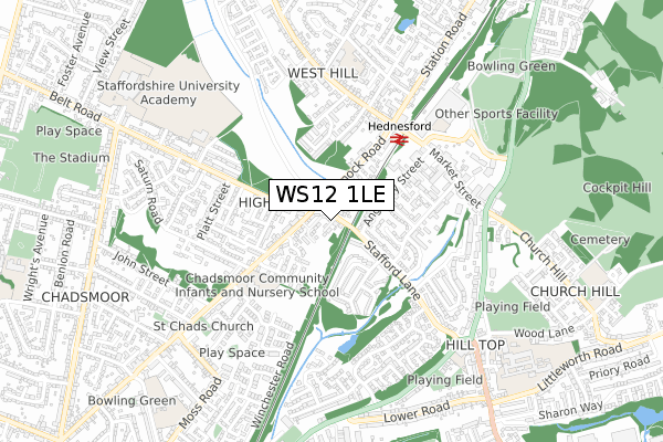 WS12 1LE map - small scale - OS Open Zoomstack (Ordnance Survey)