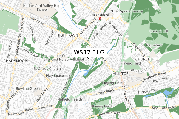 WS12 1LG map - small scale - OS Open Zoomstack (Ordnance Survey)