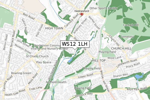 WS12 1LH map - small scale - OS Open Zoomstack (Ordnance Survey)