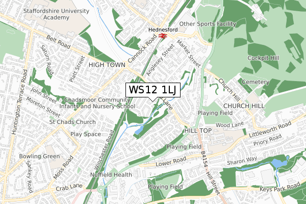 WS12 1LJ map - small scale - OS Open Zoomstack (Ordnance Survey)