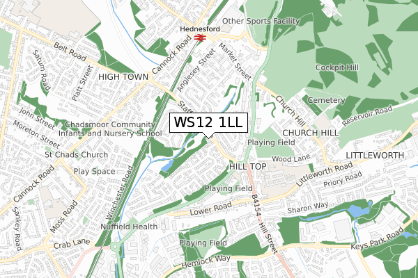 WS12 1LL map - small scale - OS Open Zoomstack (Ordnance Survey)