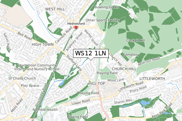 WS12 1LN map - small scale - OS Open Zoomstack (Ordnance Survey) WS12 1LN map - small scale - OS Open Zoomstack (Ordnance Survey)