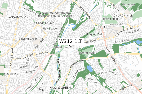 WS12 1LT map - small scale - OS Open Zoomstack (Ordnance Survey)
