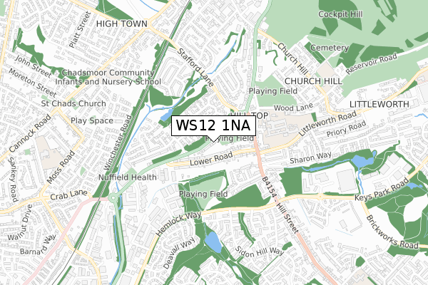 WS12 1NA map - small scale - OS Open Zoomstack (Ordnance Survey)
