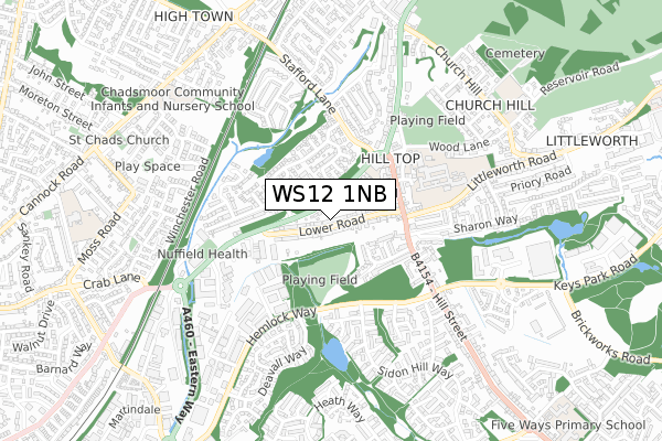 WS12 1NB map - small scale - OS Open Zoomstack (Ordnance Survey)