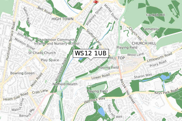 WS12 1UB map - small scale - OS Open Zoomstack (Ordnance Survey)