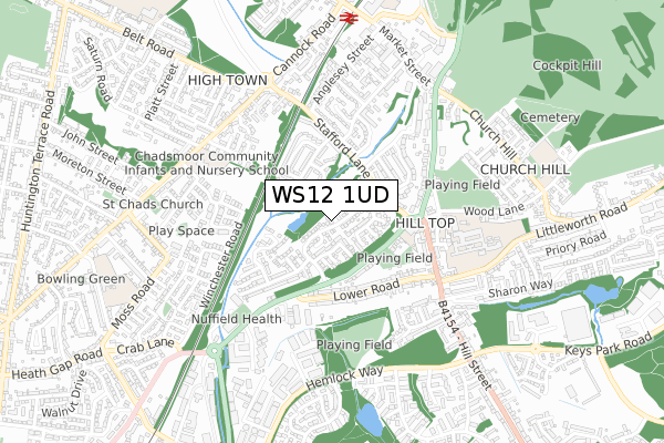 WS12 1UD map - small scale - OS Open Zoomstack (Ordnance Survey)