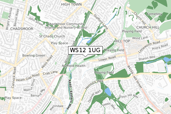 WS12 1UG map - small scale - OS Open Zoomstack (Ordnance Survey)