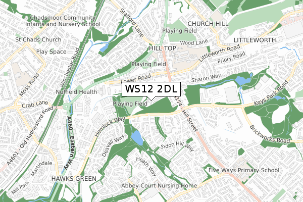 WS12 2DL map - small scale - OS Open Zoomstack (Ordnance Survey)