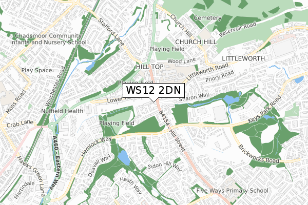 WS12 2DN map - small scale - OS Open Zoomstack (Ordnance Survey)