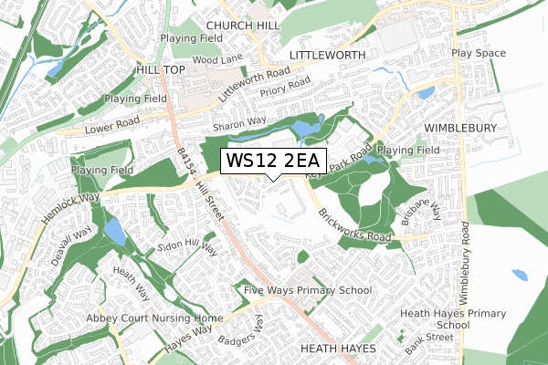 WS12 2EA map - small scale - OS Open Zoomstack (Ordnance Survey)