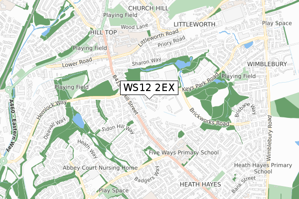WS12 2EX map - small scale - OS Open Zoomstack (Ordnance Survey)