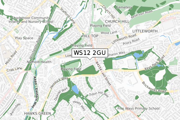 WS12 2GU map - small scale - OS Open Zoomstack (Ordnance Survey)