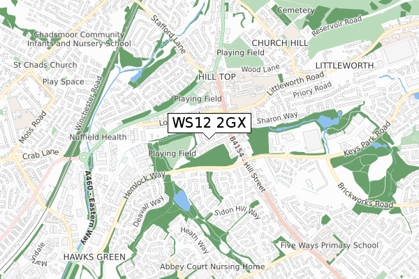 WS12 2GX map - small scale - OS Open Zoomstack (Ordnance Survey)