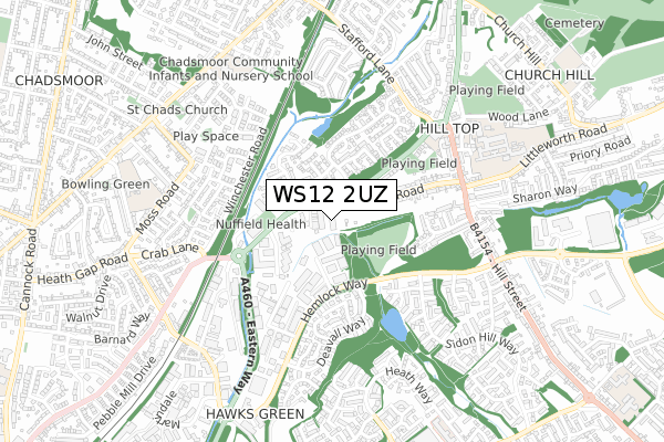 WS12 2UZ map - small scale - OS Open Zoomstack (Ordnance Survey)