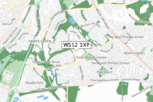 WS12 3XP map - small scale - OS Open Zoomstack (Ordnance Survey)