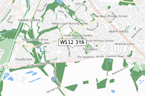 WS12 3YA map - small scale - OS Open Zoomstack (Ordnance Survey)