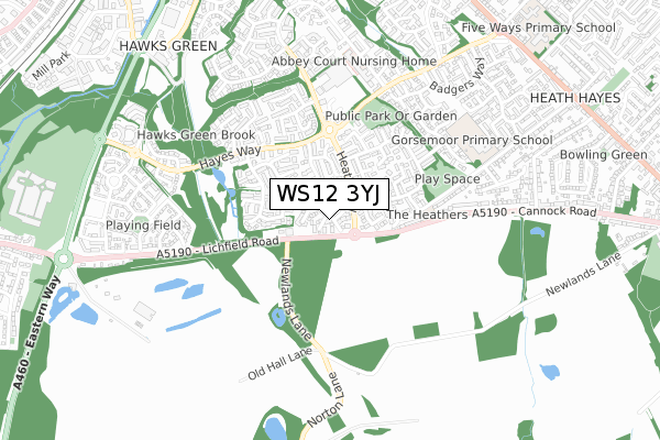 WS12 3YJ map - small scale - OS Open Zoomstack (Ordnance Survey)