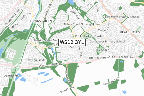 WS12 3YL map - small scale - OS Open Zoomstack (Ordnance Survey)