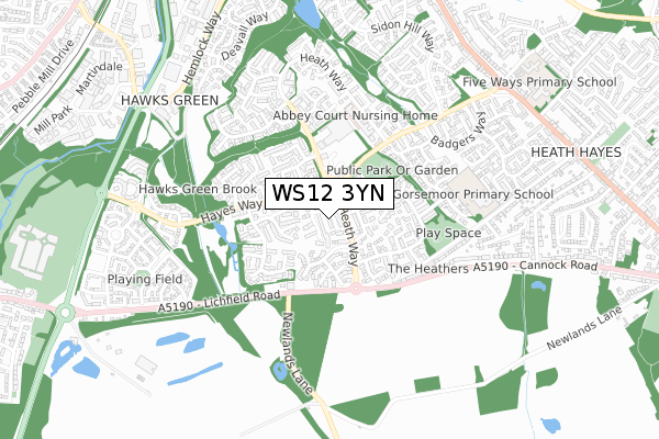 WS12 3YN map - small scale - OS Open Zoomstack (Ordnance Survey)