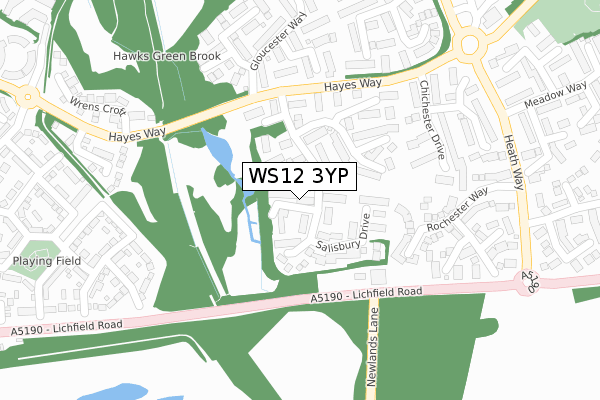 WS12 3YP map - large scale - OS Open Zoomstack (Ordnance Survey)