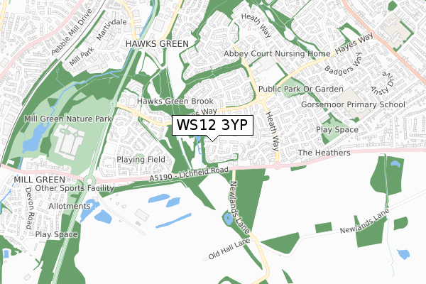 WS12 3YP map - small scale - OS Open Zoomstack (Ordnance Survey)