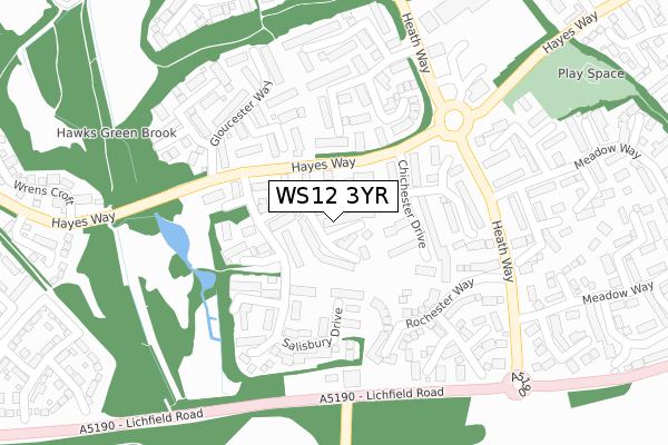 WS12 3YR map - large scale - OS Open Zoomstack (Ordnance Survey)