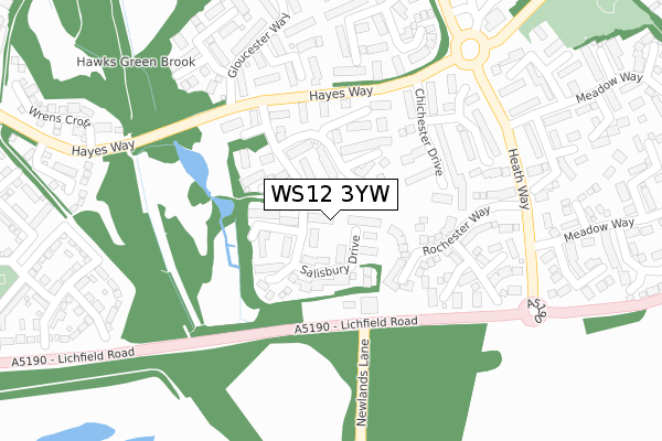 WS12 3YW map - large scale - OS Open Zoomstack (Ordnance Survey)