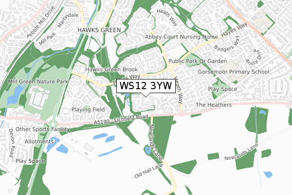 WS12 3YW map - small scale - OS Open Zoomstack (Ordnance Survey)