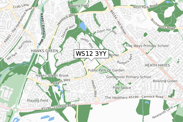 WS12 3YY map - small scale - OS Open Zoomstack (Ordnance Survey)