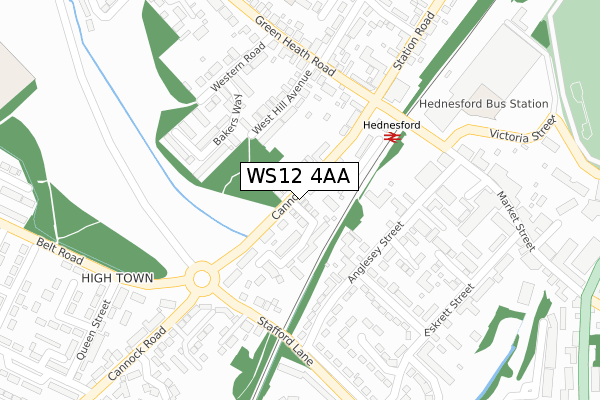 WS12 4AA map - large scale - OS Open Zoomstack (Ordnance Survey)