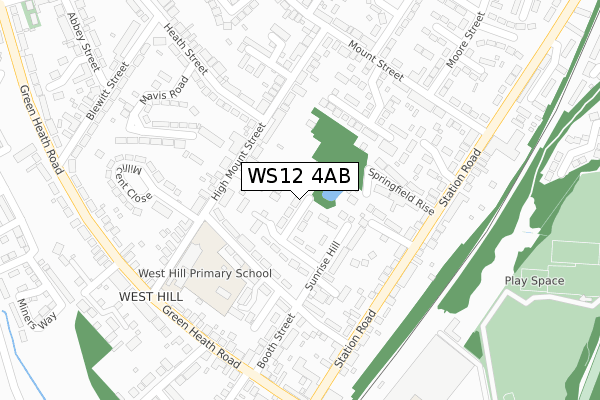 WS12 4AB map - large scale - OS Open Zoomstack (Ordnance Survey)