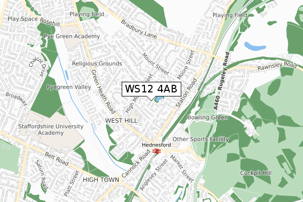 WS12 4AB map - small scale - OS Open Zoomstack (Ordnance Survey)