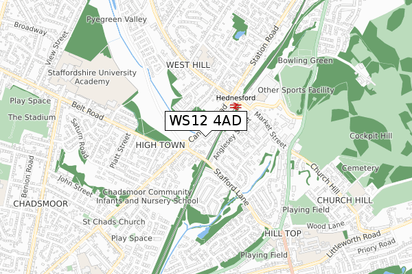 WS12 4AD map - small scale - OS Open Zoomstack (Ordnance Survey)