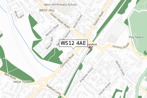 WS12 4AE map - large scale - OS Open Zoomstack (Ordnance Survey)