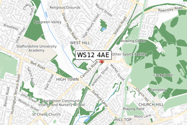 WS12 4AE map - small scale - OS Open Zoomstack (Ordnance Survey)