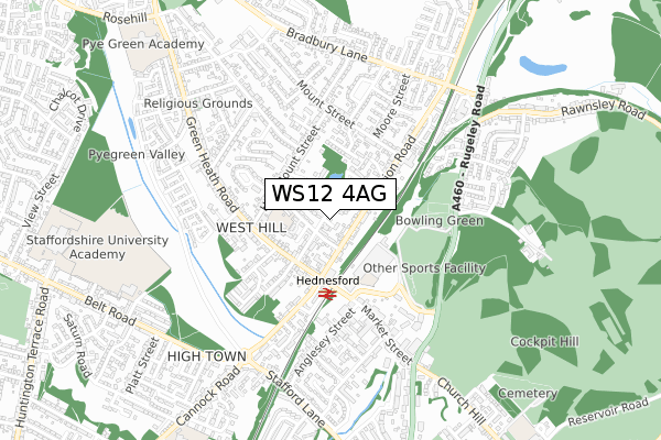 WS12 4AG map - small scale - OS Open Zoomstack (Ordnance Survey)