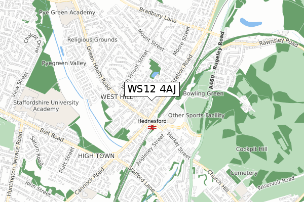 WS12 4AJ map - small scale - OS Open Zoomstack (Ordnance Survey)