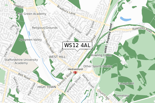 WS12 4AL map - small scale - OS Open Zoomstack (Ordnance Survey)